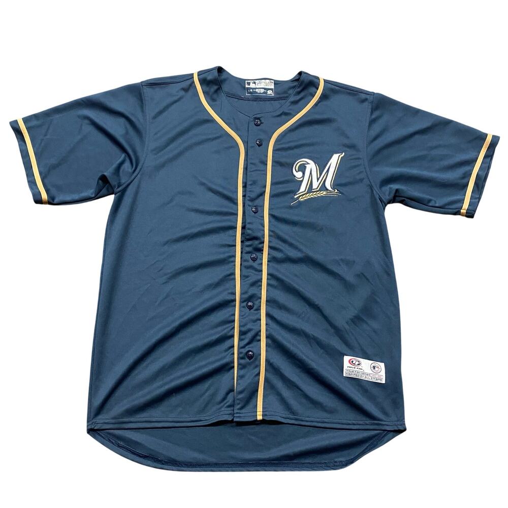Milwaukee Brewers True Fan MLB Blank Navy Blue Stitched Baseball Jersey Large